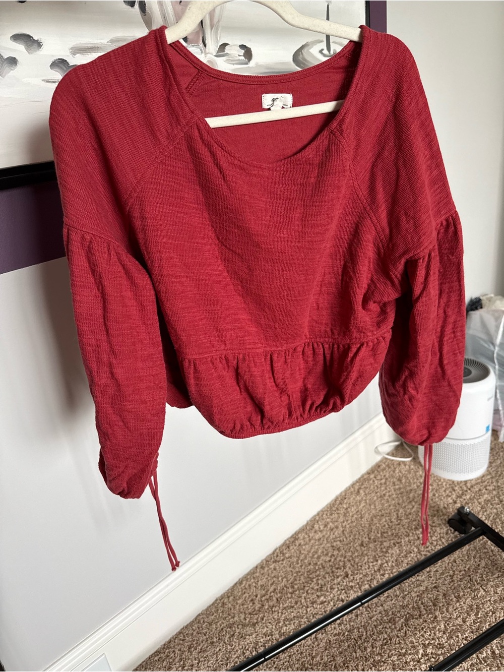 aerie Deep Red Cropped Pullover Sweatshirt